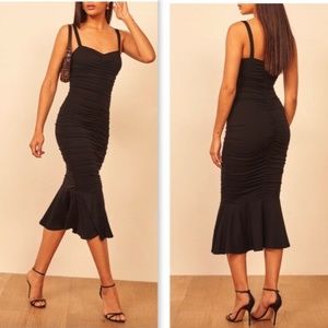 REFORMATION Ruched Midi Dress Size S